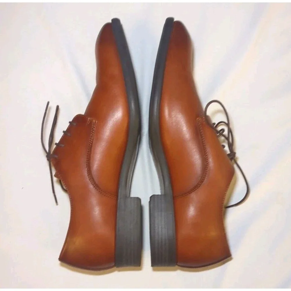 Men’s Nordstrom Brown Leather Derby Dress Shoes Size 10.5 Lace-Up Plain Toe